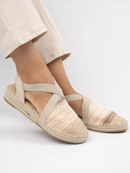Espadryle damskie z elastycznymi paskami Beige