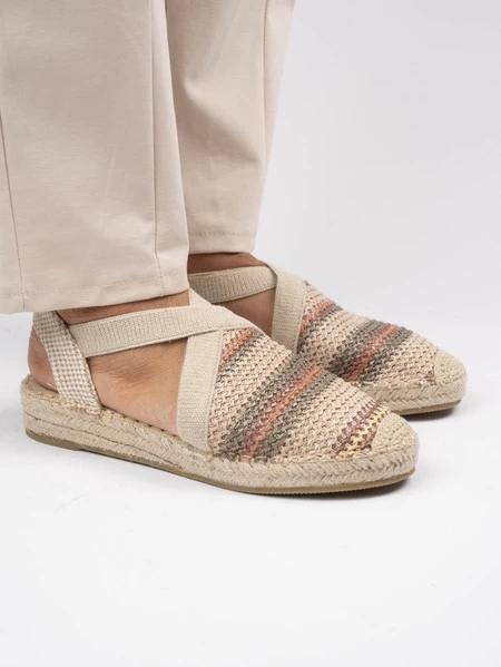 Espadryle plecione damskie z elastycznymi paskami Khaki