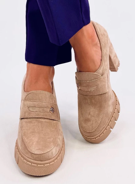 Mokasyny na obcasie i platformie LAINS KHAKI