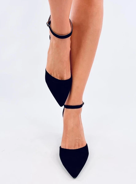 Czółenka na słupku zapinane na kostkę POZZI BLACK