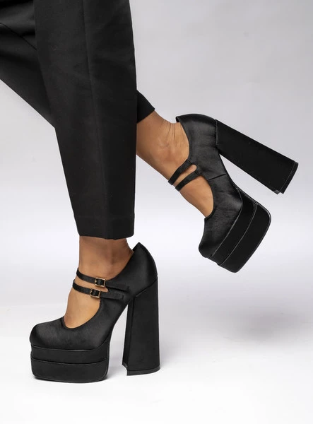 Czółenka na platformie satynowe PRANDI BLACK