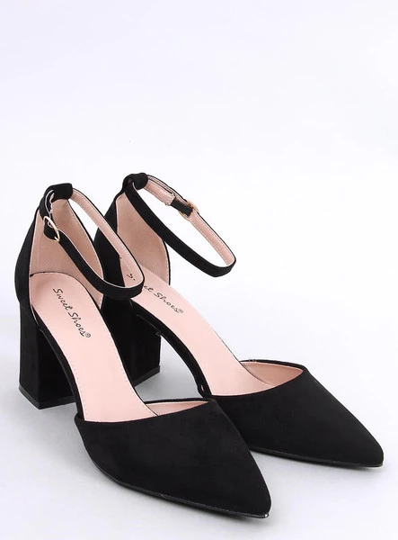 Czółenka na słupku zapinane na kostkę POZZI BLACK