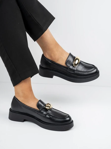 Mokasyny damskie eleganckie z ozdobnym detalem w kolorze Black