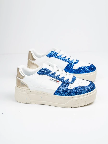 Sneakersy damskie z brokatowymi wstawkami w kolorze Blue