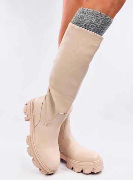 Oficerki na grubej podeszwie JULY BEIGE