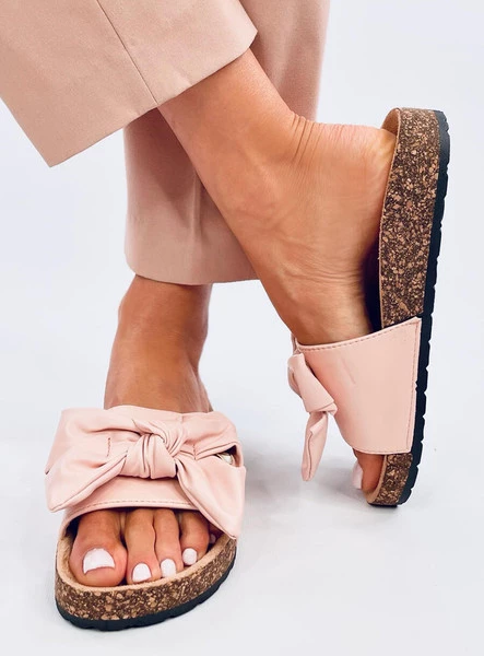 Klapki korkowe z kokardą BUSSI PINK