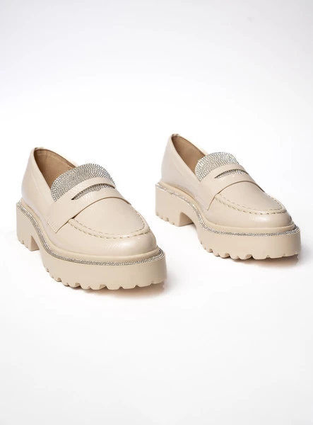 Damskie Lakierowane Mokasyny LUCENTE BEIGE