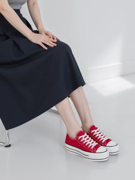 Damskie Trampki VELTRO RED – Klasyczne Buty na Platformie
