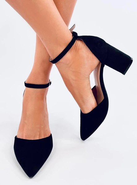 Czółenka na słupku zapinane na kostkę POZZI BLACK