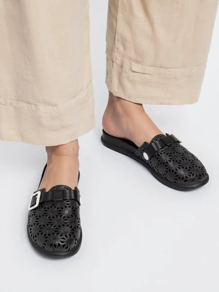 Damskie Klapki FLOWER BUCKLE BLACK