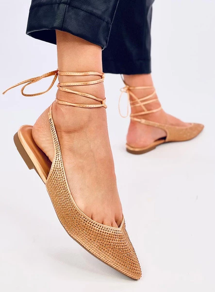 Baleriny z cyrkoniami odkrytą pięta VONDA CHAMPAGNE