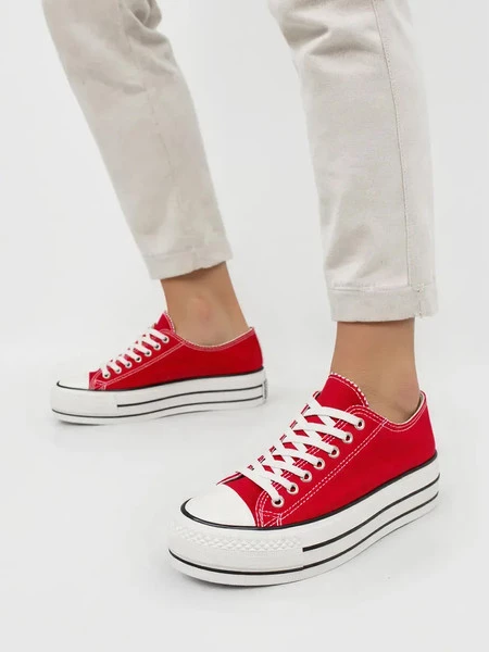Damskie Trampki VELTRO RED – Klasyczne Buty na Platformie