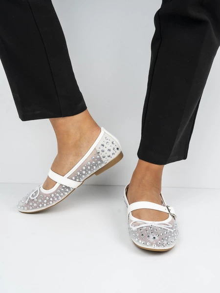 Baleriny wieczorowe z kryształkami w kolorze White