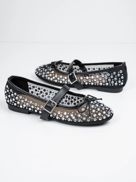 Baleriny damskie z ozdobnymi cyrkoniami w kolorze Black