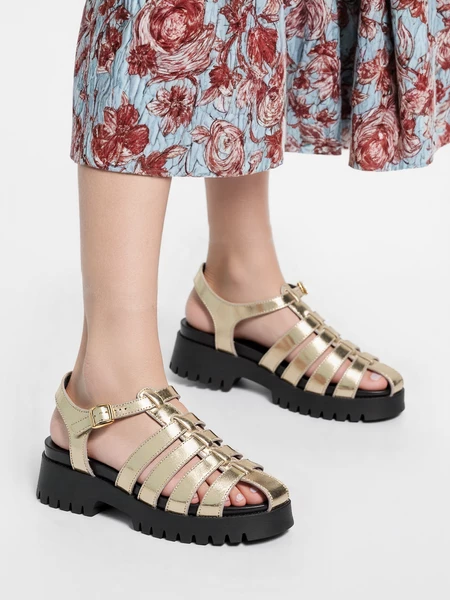 Damskie Sandały NELLY GOLD – Złoty Blask i Masywna Podeszwa