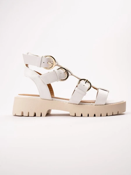 Sandały na koturnie z paskami i klamrami w kolorze White