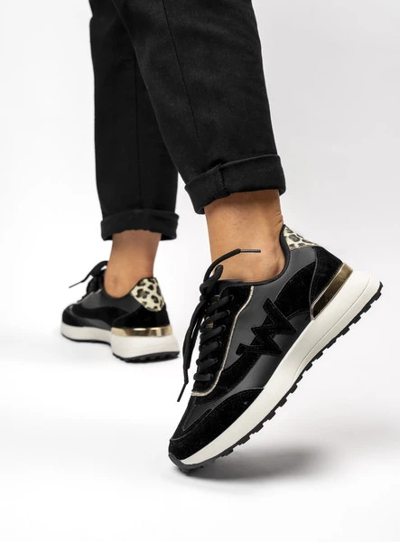 Damskie Sneakersy WANDA BLACK – Miejski Styl z Detalem w Zwierzęcy Wzór