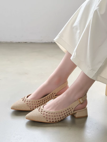 Damskie Ażurowe Sandały na Niskim Obcasie LUCIA BEIGE