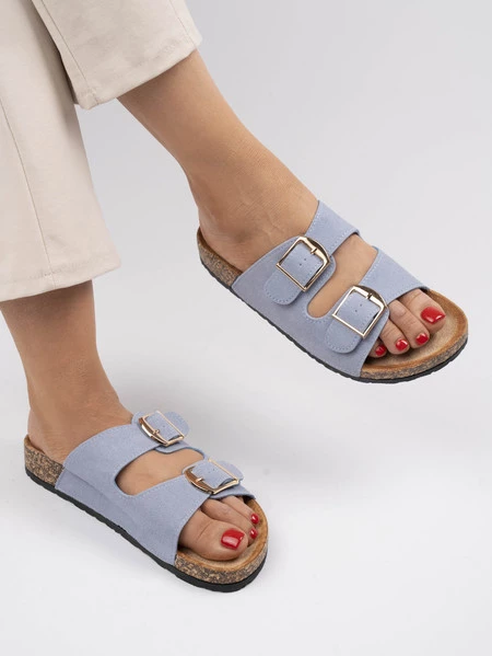 Klapki płaskie damskie z regulowanymi zapięciami w kolorze Blue