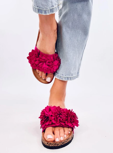 Klapki korkowe z kwiatami SEBILL FUKSJA