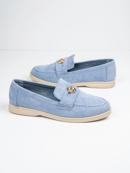 Mokasyny damskie z ozdobnym złotym guzikiem BLUE