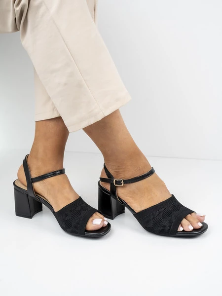 Sandały eleganckie damskie z siateczką na obcasie w kolorze Black