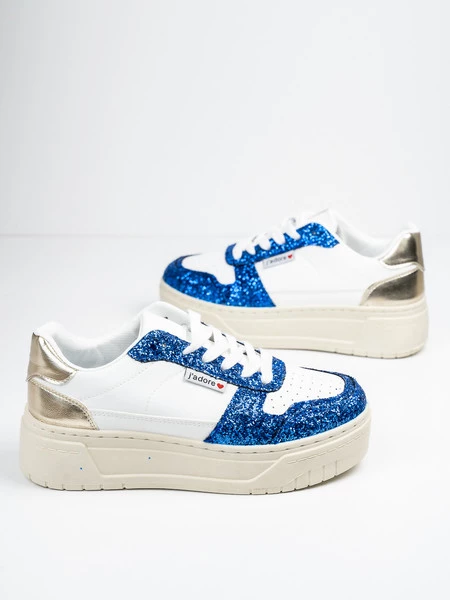 Sneakersy damskie z brokatowymi wstawkami w kolorze Blue
