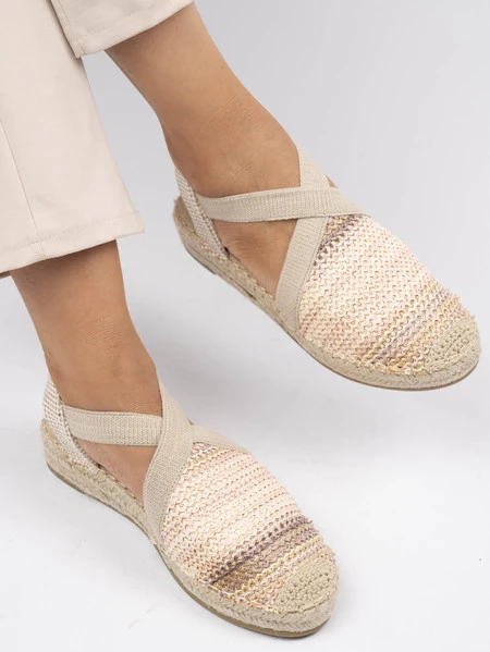 Espadryle damskie z elastycznymi paskami Beige
