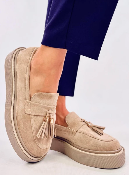 Mokasyny na platformie z frędzelkami TRINITY BEIGE
