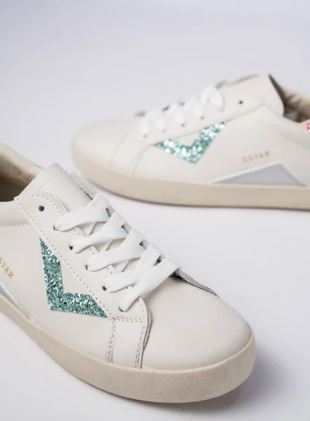 Damskie Sneakersy – Białe, Brokatowe Wstawki Sienna GREEN