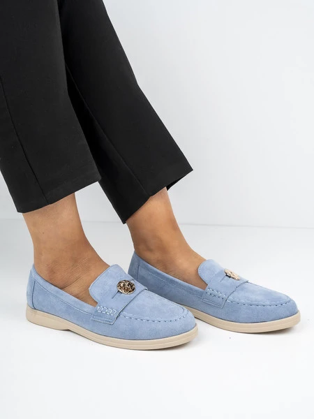 Mokasyny damskie z ozdobnym złotym guzikiem BLUE