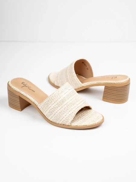 Klapki eleganckie damskie z plecionym paskiem w kolorze Beige