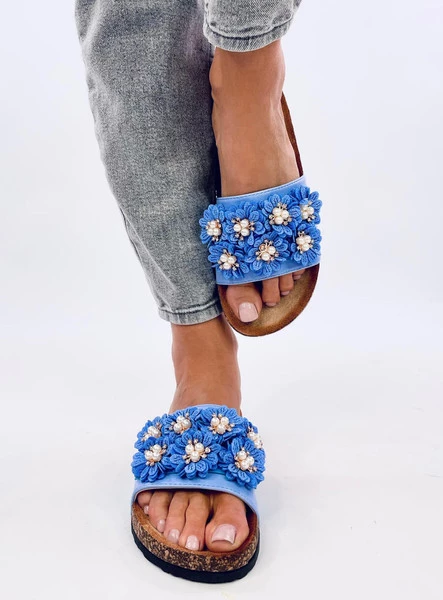 Klapki korkowe z kwiatuszkami EMILES BLUE