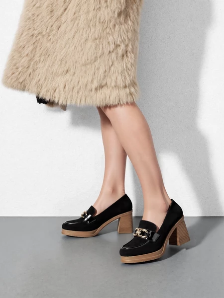 Damskie Loafersy LUX GRACE BLACK – Elegancja i Stabilny Obcas