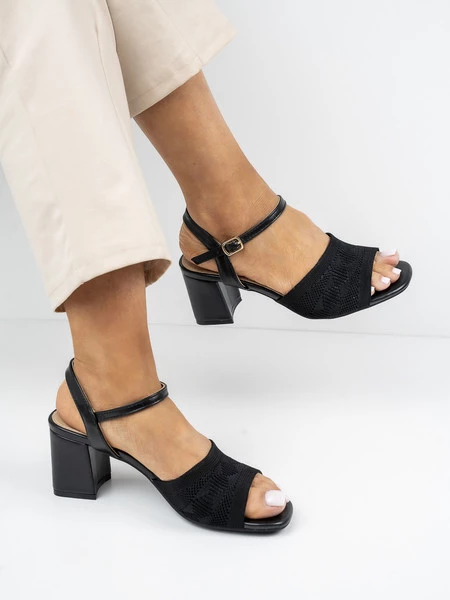 Sandały eleganckie damskie z siateczką na obcasie w kolorze Black