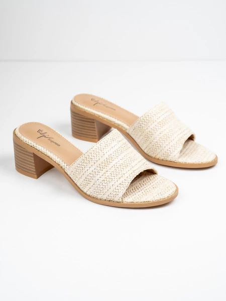 Klapki eleganckie damskie z plecionym paskiem w kolorze Beige