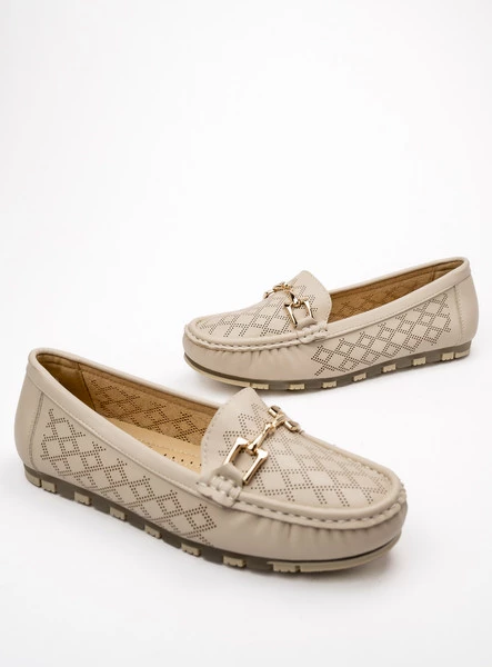 Damskie Mokasyny LIA BEIGE – Ażurowy Wzór i Elegancki Akcent