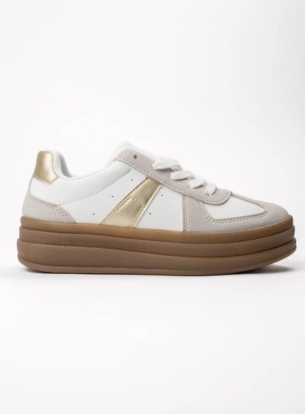 Damskie Sneakersy ALMA WHITE – Subtelna Platforma i Kontrastowe Akcenty