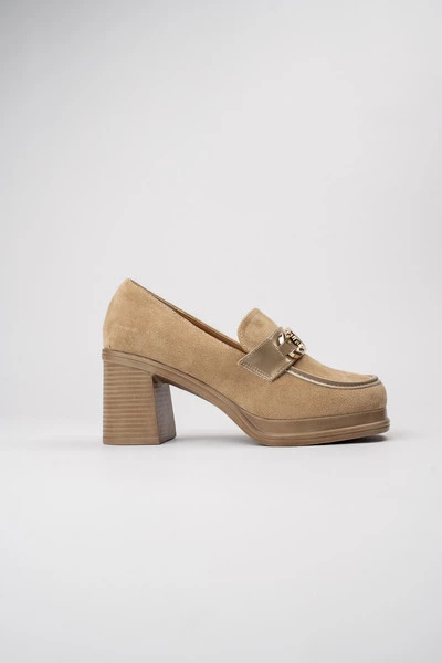 Damskie Loafersy LUX GRACE KHAKI – Elegancja i Stabilny Obcas