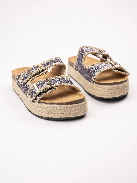 Klapki na koturnie z cekinami GREY