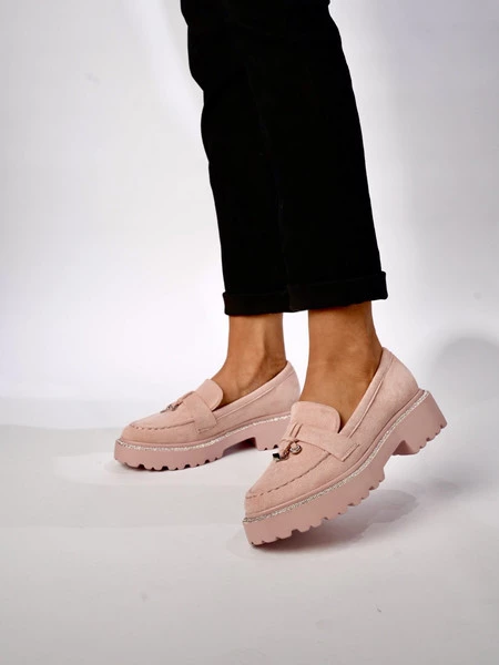 Damskie Mokasyny – Pudrowy Róż, Zamsz Alessa PINK