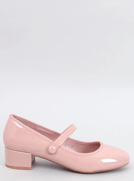 Lakierowane baleriny na obcasie WEINIS NUDE