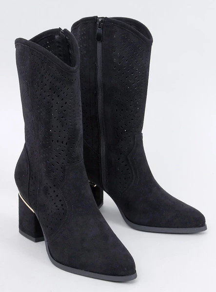 Kozaki ażurowe na obcasie LANGE BLACK