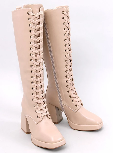 Kozaki sznurowane na szerokim obcasie WEDNESDAY BEIGE