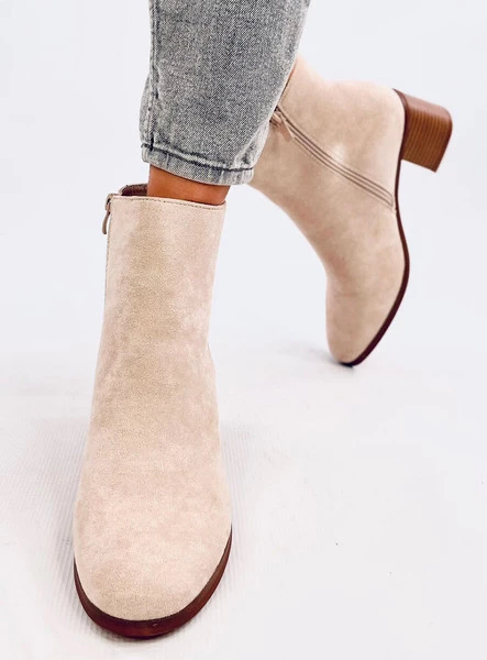 Botki na obcasie zamszowe klasyczne NATINA BEIGE