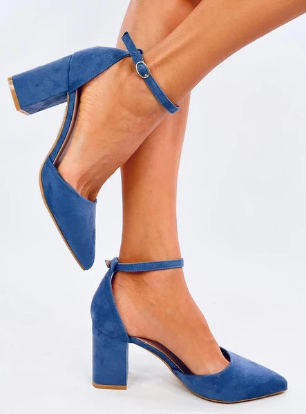 Czółenka na słupku zapinane na kostkę POZZI DENIM BLUE