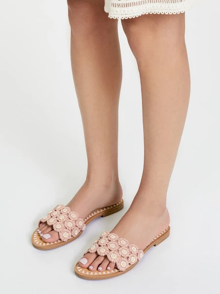 Klapki Kwiatowe Aurora - Jasnoróżowe