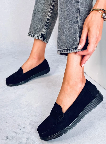 Mokasyny zamszowe skórzana wkładka MARIT BLACK