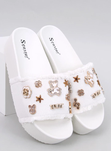 Klapki na grubej podeszwie z misiem LANCASTER WHITE