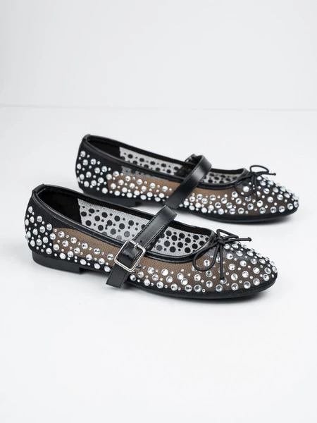 Baleriny damskie z ozdobnymi cyrkoniami w kolorze Black